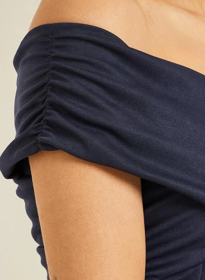 Styli Women Navy Blue Off-Shoulder Knit Top